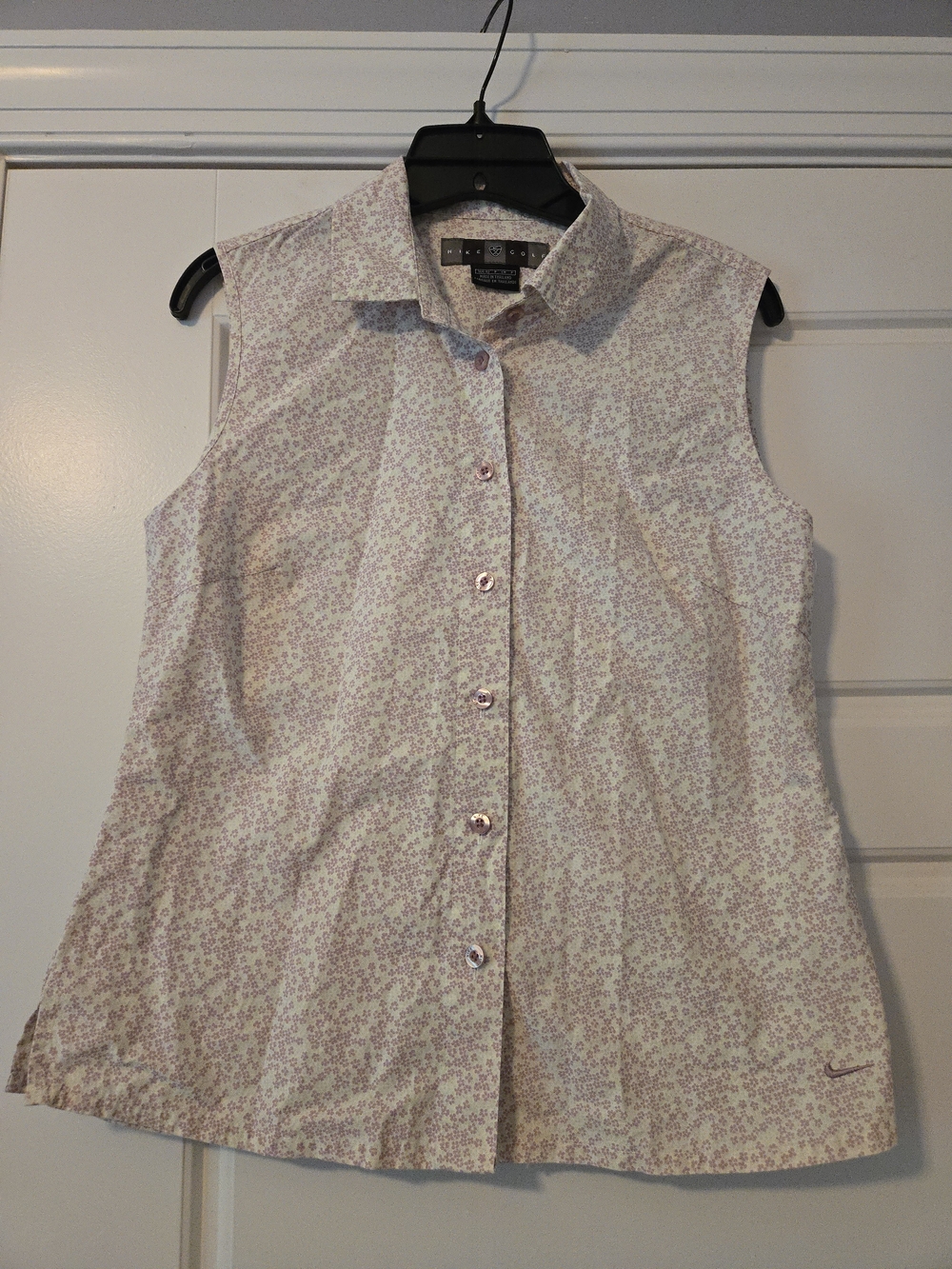 Sleeveless Pink Floral Button-Front Women's Golf Shirt